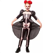 Fantasia Halloween Infantil Rainha Caveira Mexicana de Luxo