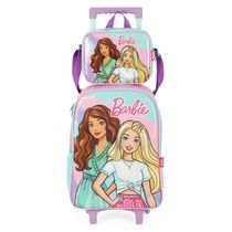 Kit Mochila De Rodinha Barbie E Amiga Pink +Lancheira