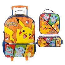 Kit Mochila De Rodinha Pokemon X2 +Lancheira + Estojo Triplo