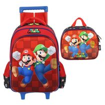 Kit Mochila De Rodinha E Alca Mario E Luigi +Lancheira