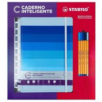 Caderno Inteligente Shades Of Blue Grande +5 Canetas Stabilo