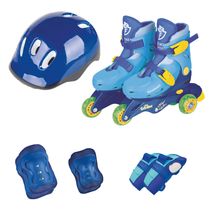 Patins Ajustável Triline com Kit Proteção Azul Tamanho 26 ao 29 Ajustável Fenix