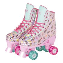 Patins Shine com 4 Rodas Rosa Platinado Brilhante Tamanho 31 ao 34 Ajustável - Fenix