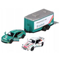 Miniatura Carro Porsche Taycan Turbo S + Porsche 934 Race Trailer 1/64 Majorette