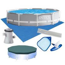 Piscina Intex 4.485L Estrutural Prism Cinza Capa Bomba 110v Forro Kit Limpeza