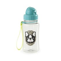 Garrafa Escolar 350ml Pug Com Canudo Azul