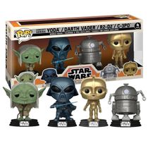 Funko Pop Televesion Star Wars! The Mandalorian Yoda, Darth Vader, R2-D2, C-3PO Pack 4, Edição Especial