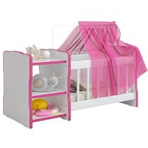 Berço Para Boneca Cristal Princesas C02 Brinquedo Infantil Branco Rosa - Lyam Decor