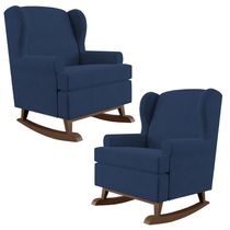Kit 02 Poltronas De Amamentação Com Balanço Malu Base De Madeira P02 Suede Azul Marinho - Lyam Decor