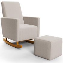 Poltrona de Amamentação com Balanço e Puff Ravena W01 Bouclê Creme - Lyam Decor