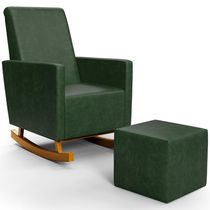 Poltrona de Amamentação com Balanço e Puff Ravena W01 Couríssimo Verde Musgo - Lyam Decor