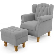 Poltrona de Amamentação Yara P02 Com Puff Paris Luis Xv L02 Bouclê Cinza - Lyam Decor