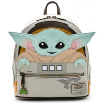 Mochila Escolar Infantil Loungefly Star Wars Baby Yoda para Crianças a Partir de 6 Anos, Cinza