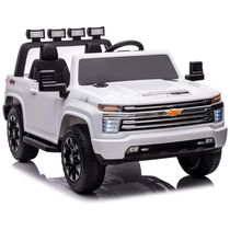 Carro Elétrico Infantil, Chevrolet Silverado com Controle Remoto, 2 Lugares, Luzes, Música e Pneus EVA, 24V, NEWQIDA, Branco