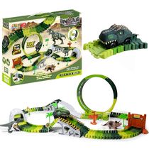 Pista de Montar Cidade Wheels Parque Dinossauros com Carrinho Veloz e Luz 182pçs