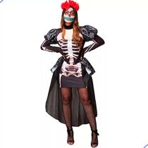 Fantasia Halloween Feminina Rainha Caveira Mexicana de Luxo