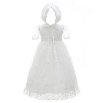 Vestido Batizado Luxo Branco Rendado Com Gorro