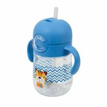 Copo Tritan Deluxe Com Canudo 300mL Azul Tigre Original | Clingo | Livre De BPA Bebês +8 Meses