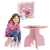 Mesa Com Banquinho Em Madeira Animal Kids | Junges | Mesinha + Banco Crianças +2 Anos Até 40kg