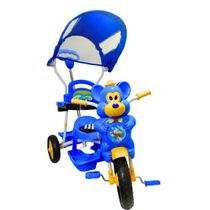 Triciclo Ursinho Passeio E Pedal Capota Azul Som E Luz Bebe DM Toys