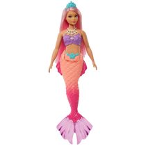 Boneca Barbie Dreamtopia Sereia Corpo Curvilíneo Cabelo Rosa Cauda Ombré Rosa Acessório Tiara HGR09 Mattel