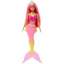 Boneca Barbie Dreamtopia Sereia Cabelo Rosa Cauda Ombré Rosa Amarelo Acessório Tiara HGR11 Mattel