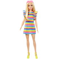 Boneca Barbie Fashionistas 197 Loira Aparelho Ortodôntico Vestido Arco-Íris HPF73 Mattel