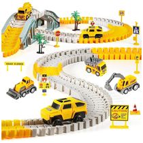 Pista de Corrida de Construção com 260 peças, Incluí 6 Carros para Crianças de 3 a 6 Anos, Kizplays, Amarelo.