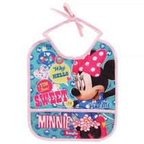 Babador Infantil Para Bebê Com Bolso Coletor De Migalhas Com Cordão Ajustável Minnie BabyGo