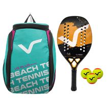 Kit com Raquete Beach Tennis Classic Full Carbon Laranja, 3 Bolas e 1 Mochila de Transporte Vg Plus