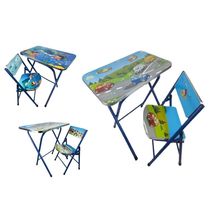 MESA INFANTIL DOBRAVEL COM CADEIRA KIT EDUCATIVO PARA CRIANCAS AZUL