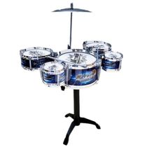 BATERIA INFANTIL COMPLETA 5 TAMBORES BANQUETA GRANDE ESTILO ROCK PROFISSIONAL AZUL