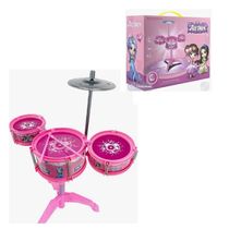 BATERIA INFANTIL ROSA PRINCESAS ROCK GIRL INSTRUMENTO MUSICAL COMPLETA 3 TAMBORES MENINAS INICIANTE