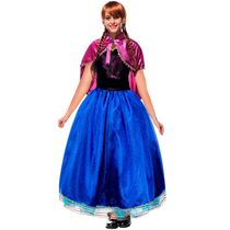 Fantasia Anna Frozen Super Luxo Adulta Plus Size Feminina Com Capa