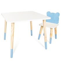 Kit Mesa e Cadeirinha Urso Azul Infantil MDF