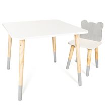 Kit Mesa e Cadeirinha Urso Cinza Infantil MDF