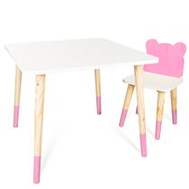 Kit Mesa e Cadeirinha Urso Rosa Infantil MDF