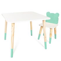 Kit Mesinha e Cadeira Urso Verde Claro Infantil MDF