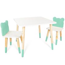 Kit Mesa e 2 Cadeirinhas Urso Verde Infantil MDF