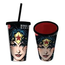 Copo Tampa Canudo Mulher Maravilha Expressive Face DC Comics