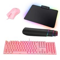 Kit Teclado Mecânico Orion Essential Rosa + Mouse Gamer Mizard Rosa 12000 DPI + mousepad LED RBG