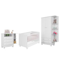 Quarto Bebê Completo Berço Cômoda Guarda Roupa Branco