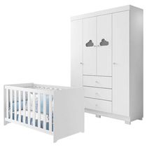 Berço Americano Mali E Guarda Roupa Infantil Ane Branco Brilho - Phoenix Baby