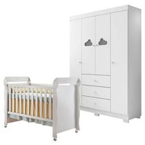 Berço Americano Mirelle E Guarda Roupa Infantil Ane Branco Brilho - Phoenix Baby