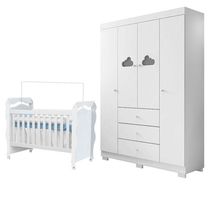 Berço Americano New Nanda E Guarda Roupa Infantil Ane Branco Brilho - Phoenix Baby