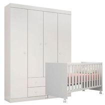 Berço Doce Sonho E Guarda Roupa Infantil Helena Branco Brilho - Phoenix