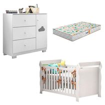 Berço Americano Lara E Cômoda Infantil Ane Branco Brilho Com Colchão Gazin - Phoenix Baby