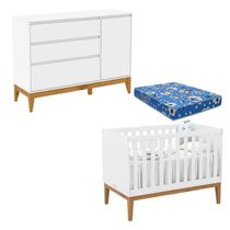 Berço Americano Unique E Cômoda Com Porta Nature Clean Branco Soft Eco Wood Com Colchão Ortobom