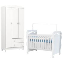 Berço Americano New Nanda Guarda Roupa Infantil Mel Flat 3 Portas Branco Brilho