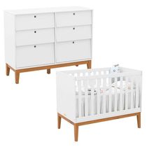 Berço Americano E Cômoda 6 Gavetas Unique Branco Soft Eco Wood - Matic